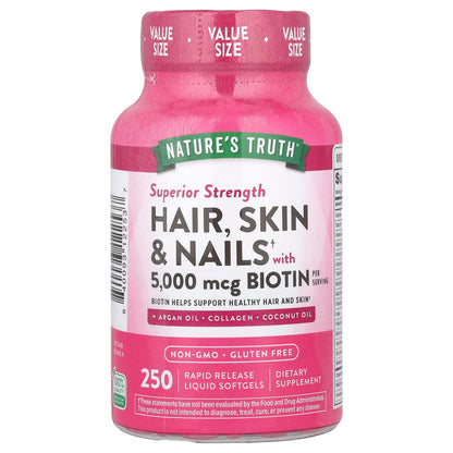 Nature's Truth Hair, Skin & Nails with Biotin, Superior Strength, 250 Softgels