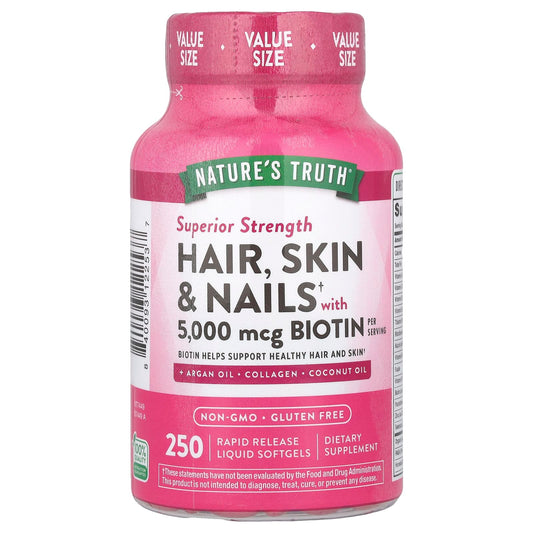 Nature's Truth Hair, Skin & Nails with Biotin, Superior Strength, 250 Softgels