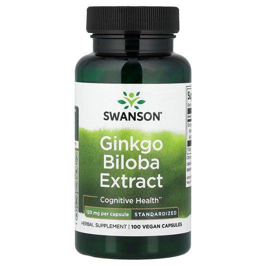 Swanson Vitamins Ginkgo Biloba Extract, Standardised, 120 mg, 100 Vegan Capsules