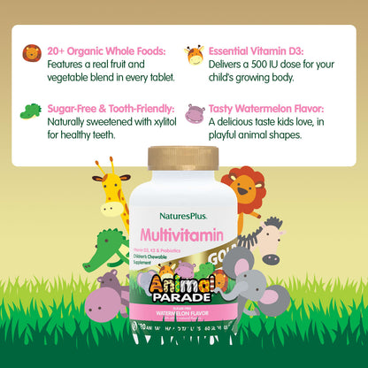 NaturesPlus Animal Parade Gold Children's Multivitamin, Watermelon, 120 Tablets - view 4