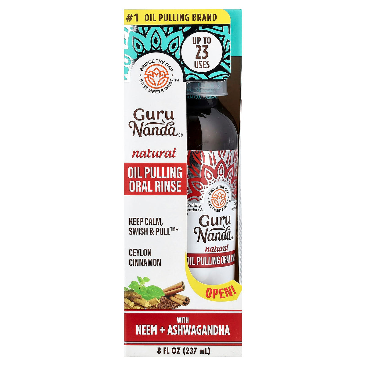 GuruNanda Natural Oil Pulling Oral Rinse, Ceylon Cinnamon, 237 ml (8 fl oz) - view 2