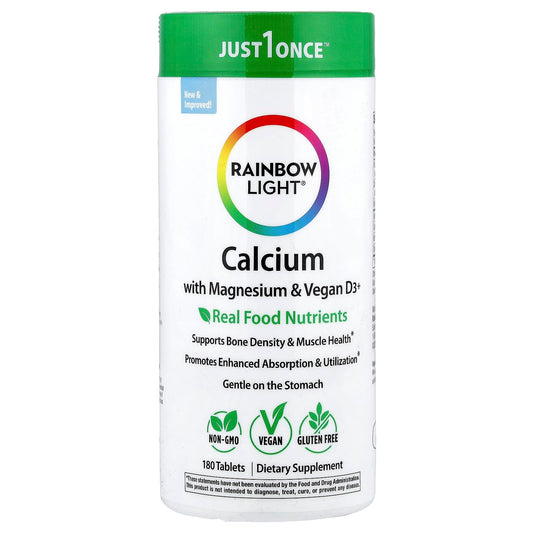 Rainbow Light Calcium With Magnesium & Vegan D3+, 180 Tablets