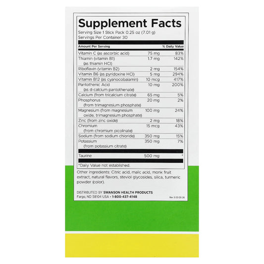 Swanson Vitamins Simply Hydrate Electrolyte Mix Lemon-Lime 30 Stick Packs - view 2