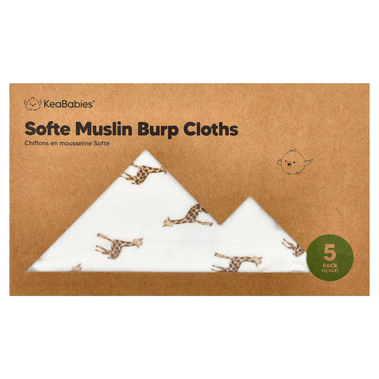 KeaBabies Softe Muslin Burp Cloths, The Wild, Pack of 5