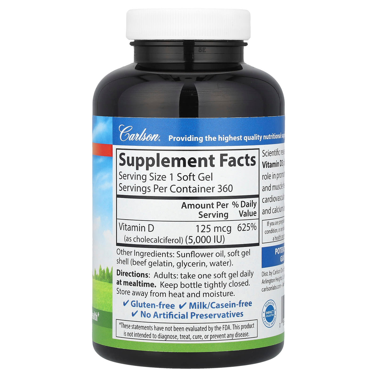 Carlson Vitamin D3 125 mcg (5,000 IU), 360 Softgels - view 2