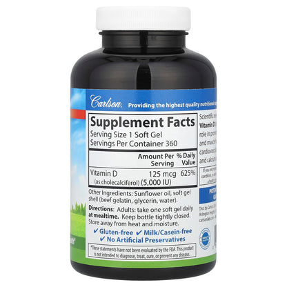 Carlson Vitamin D3 125 mcg (5,000 IU), 360 Softgels - view 2