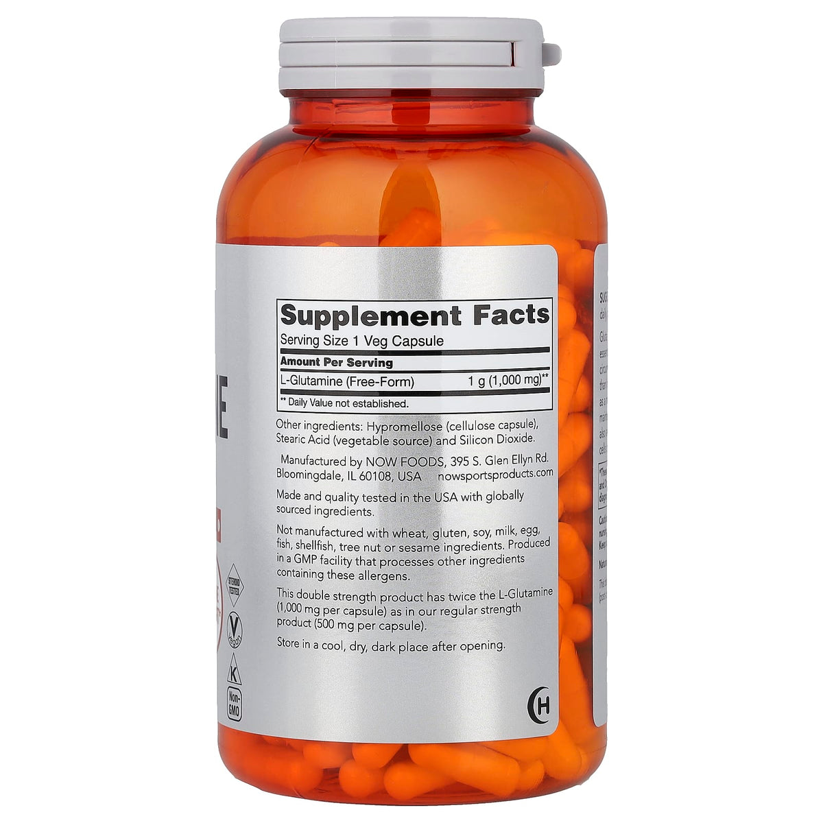 NOW Foods Sports L-Glutamine, 1,000 mg, 240 Veg Capsules — alternate product view