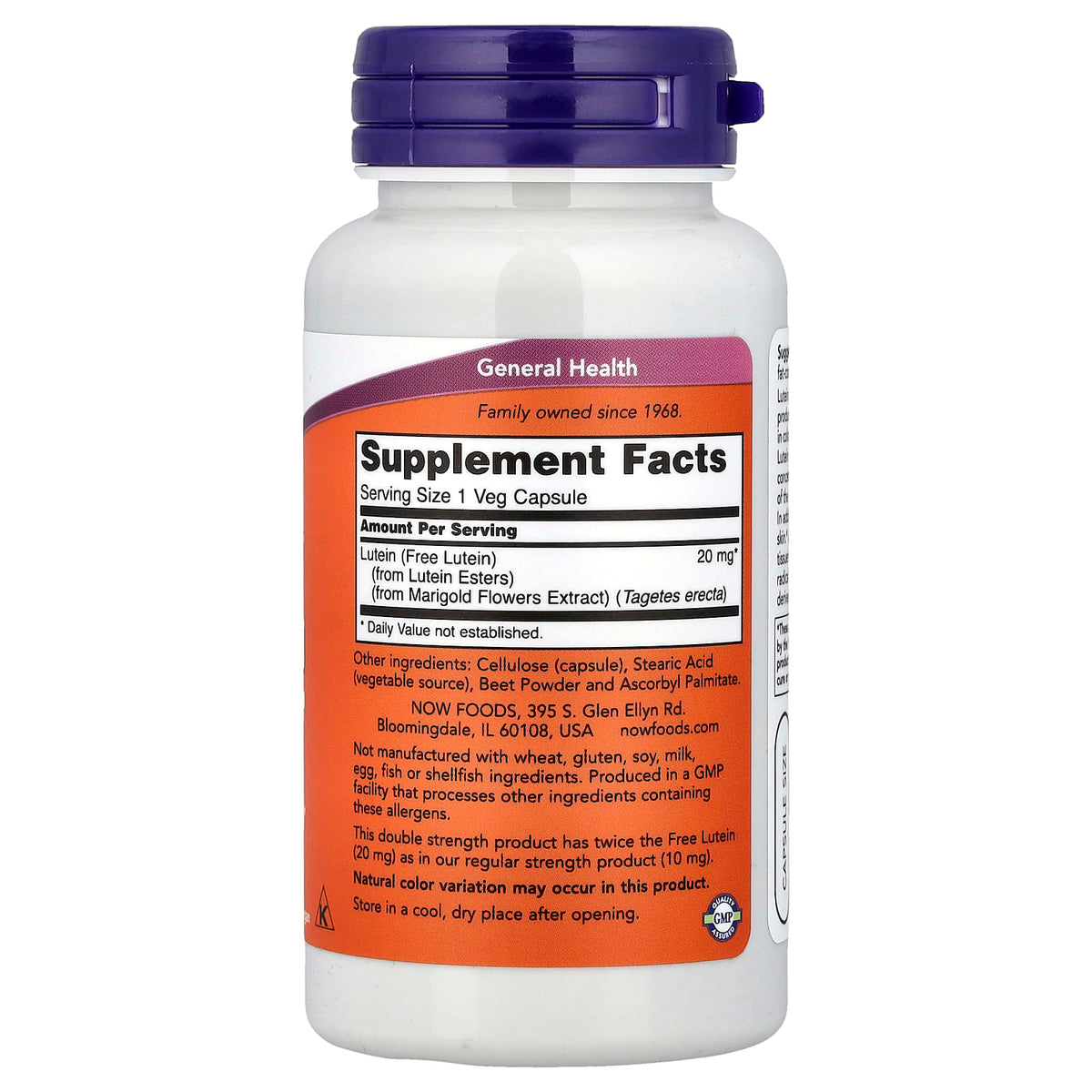 NOW Foods Lutein, 20 mg, 90 Veg Capsules - view 2
