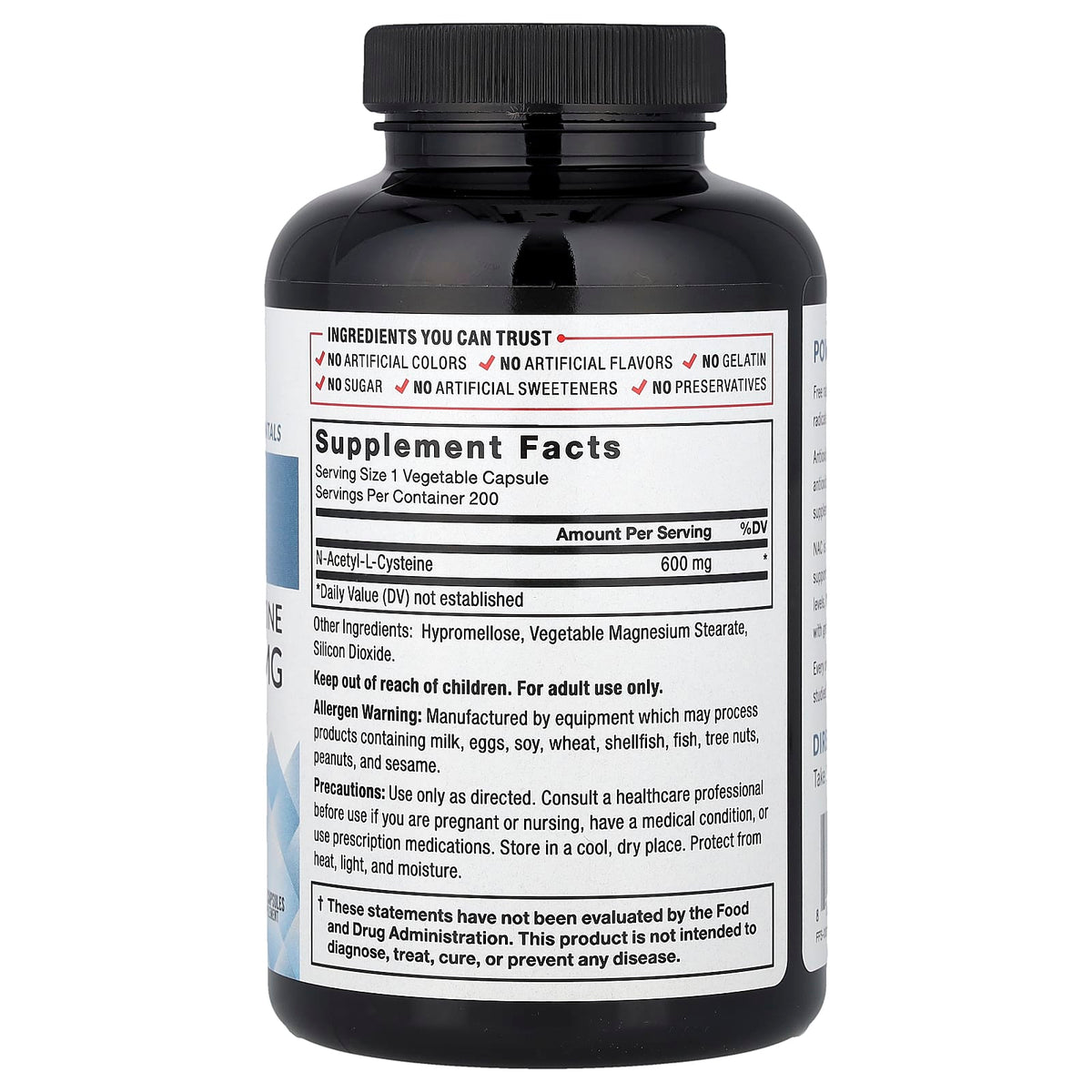 Force Factor Fundamentals NAC N-Acetyl-L-Cysteine, 600 mg, 200 Veg Capsules - view 2