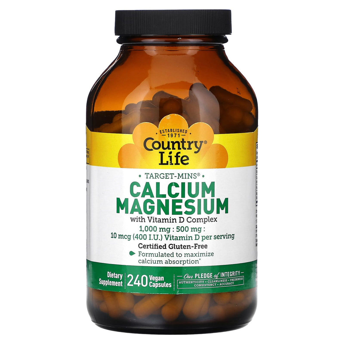 Country Life Target-Mins Calcium Magnesium with Vitamin D, 240 Vegan Capsules