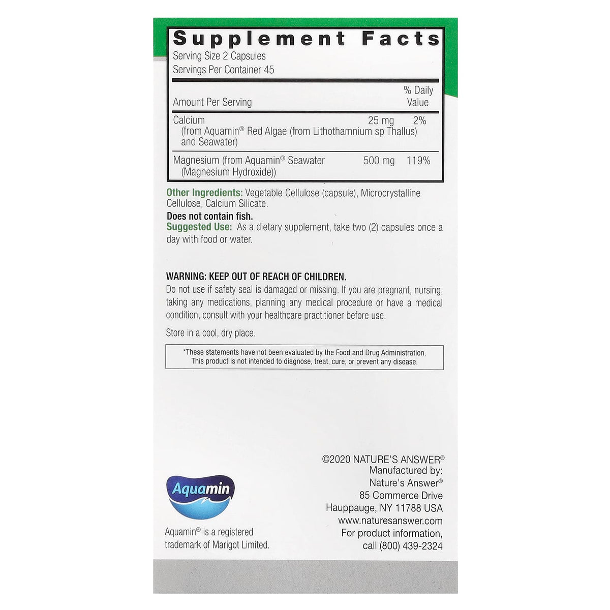 Nature's Answer Marine Based Magnesium, 90 Vegetarian Capsules - view 2