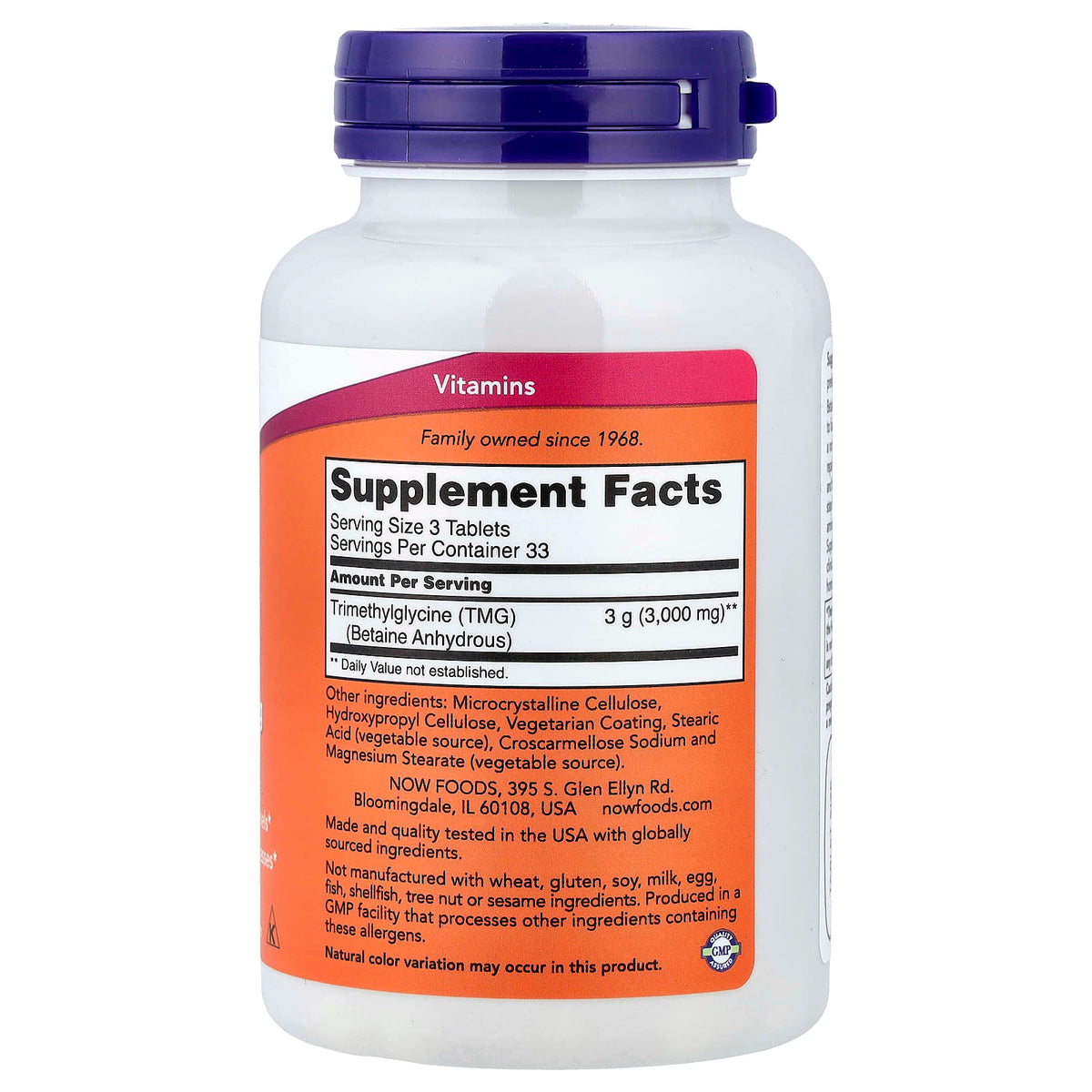 NOW Foods TMG, 1,000 mg, 100 Tablets - view 2
