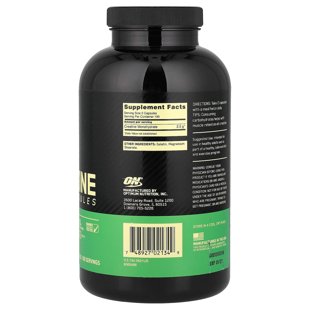 Optimum Nutrition Micronized Creatine Capsules, 1.25 g Each, 200 Capsules - view 2