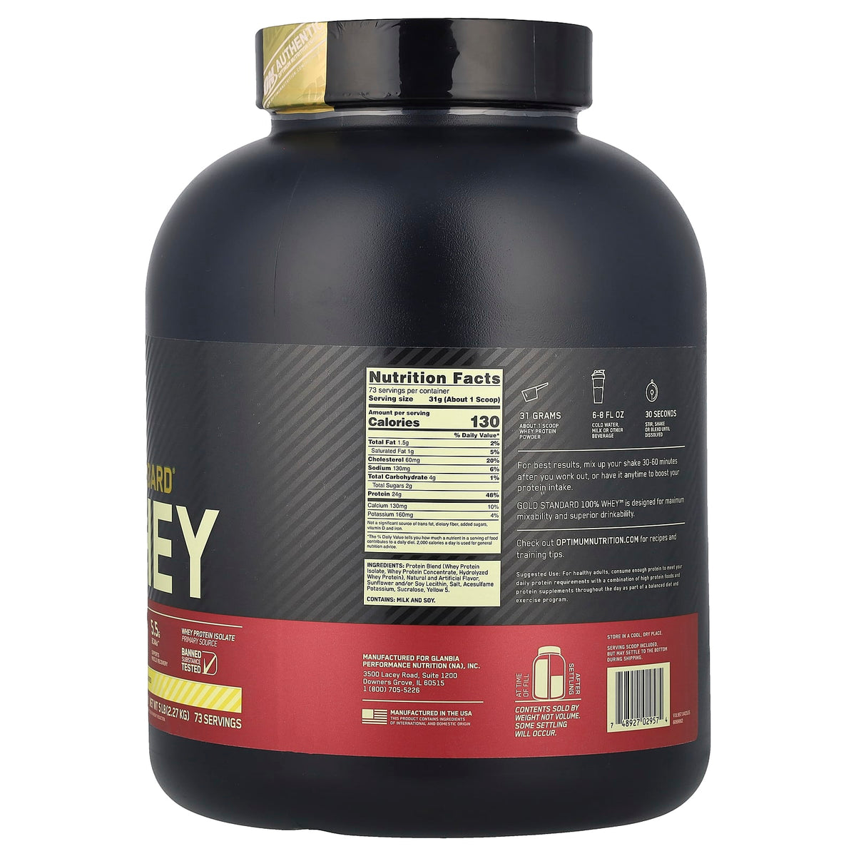Optimum Nutrition Gold Standard 100% Whey Banana Cream 2.27 kg (5 lb) — alternate product view