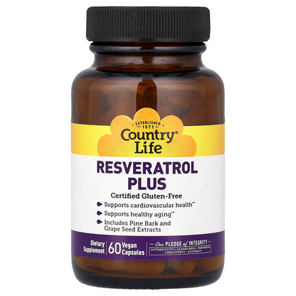 Country Life Resveratrol Plus, 60 Vegan Capsules