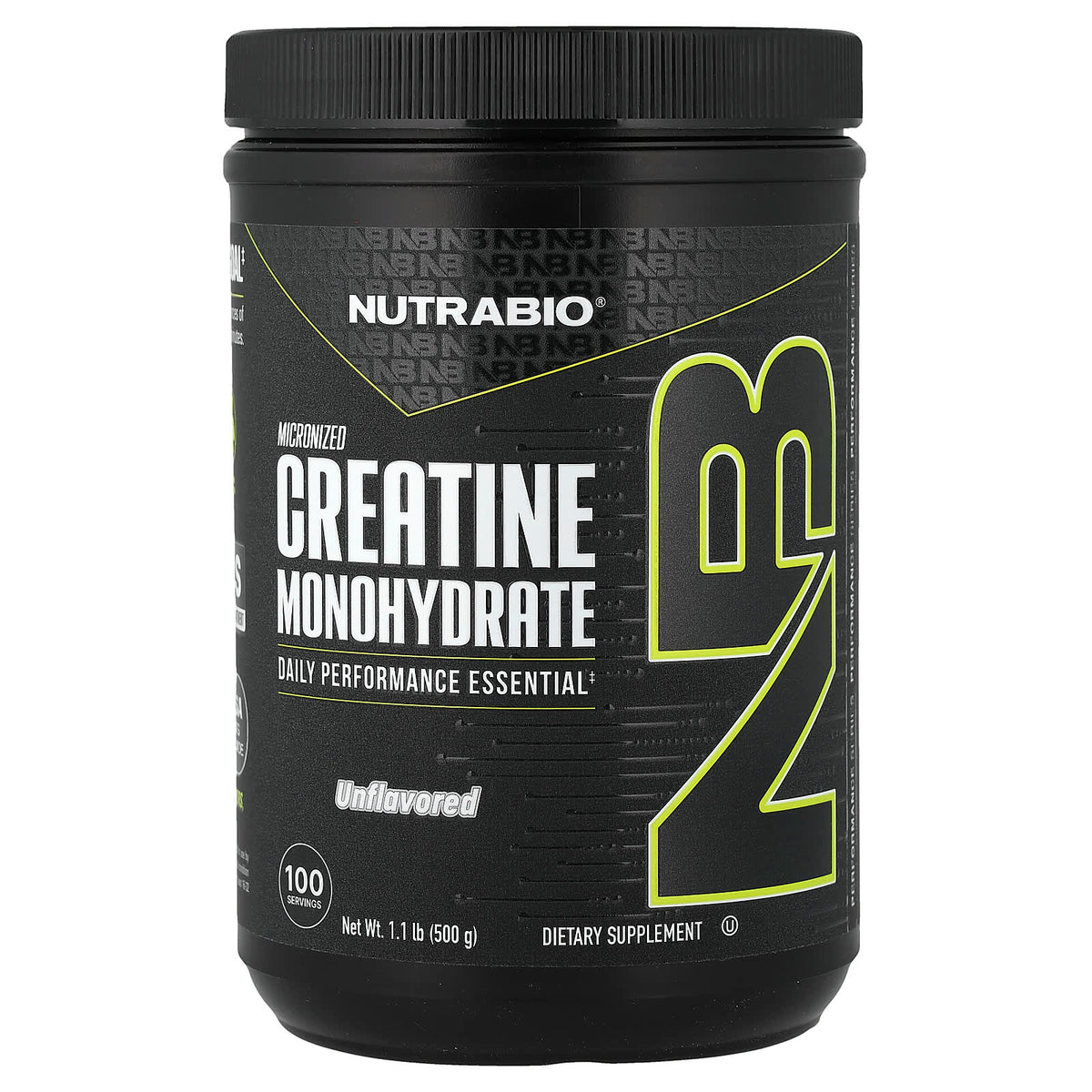 NutraBio Micronized Creatine Monohydrate, Unflavored, 500 g (1.1 lb)