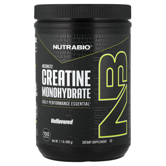 NutraBio Micronized Creatine Monohydrate, Unflavored, 500 g (1.1 lb)