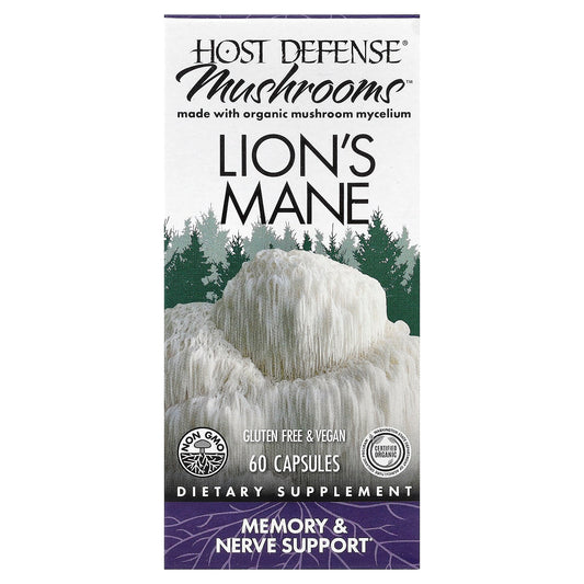 Host Defense Mushrooms Lion's Mane, 60 Capsules (0.5 g per Capsule)
