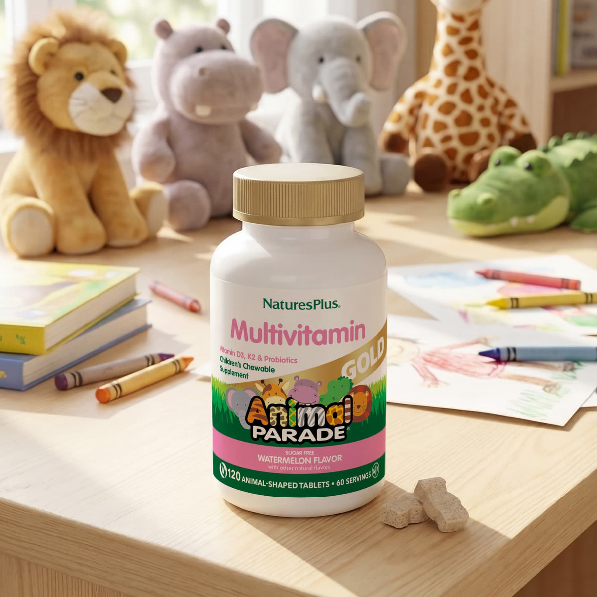NaturesPlus Animal Parade Gold Children's Multivitamin, Watermelon, 120 Tablets - view 6