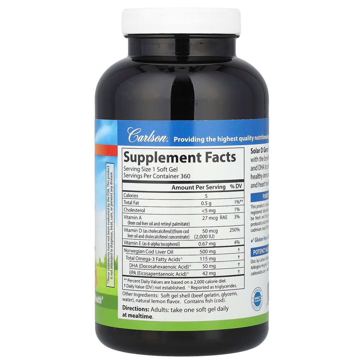 Carlson Solar D Gems Vitamin D3 + Omega-3s, Natural Lemon, 360 Soft Gels — alternate product view
