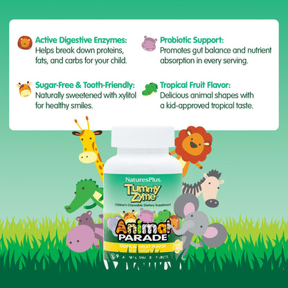 NaturesPlus Animal Parade Tummy Zyme, Tropical Fruit, 90 Animal-Shaped Tablets - view 3