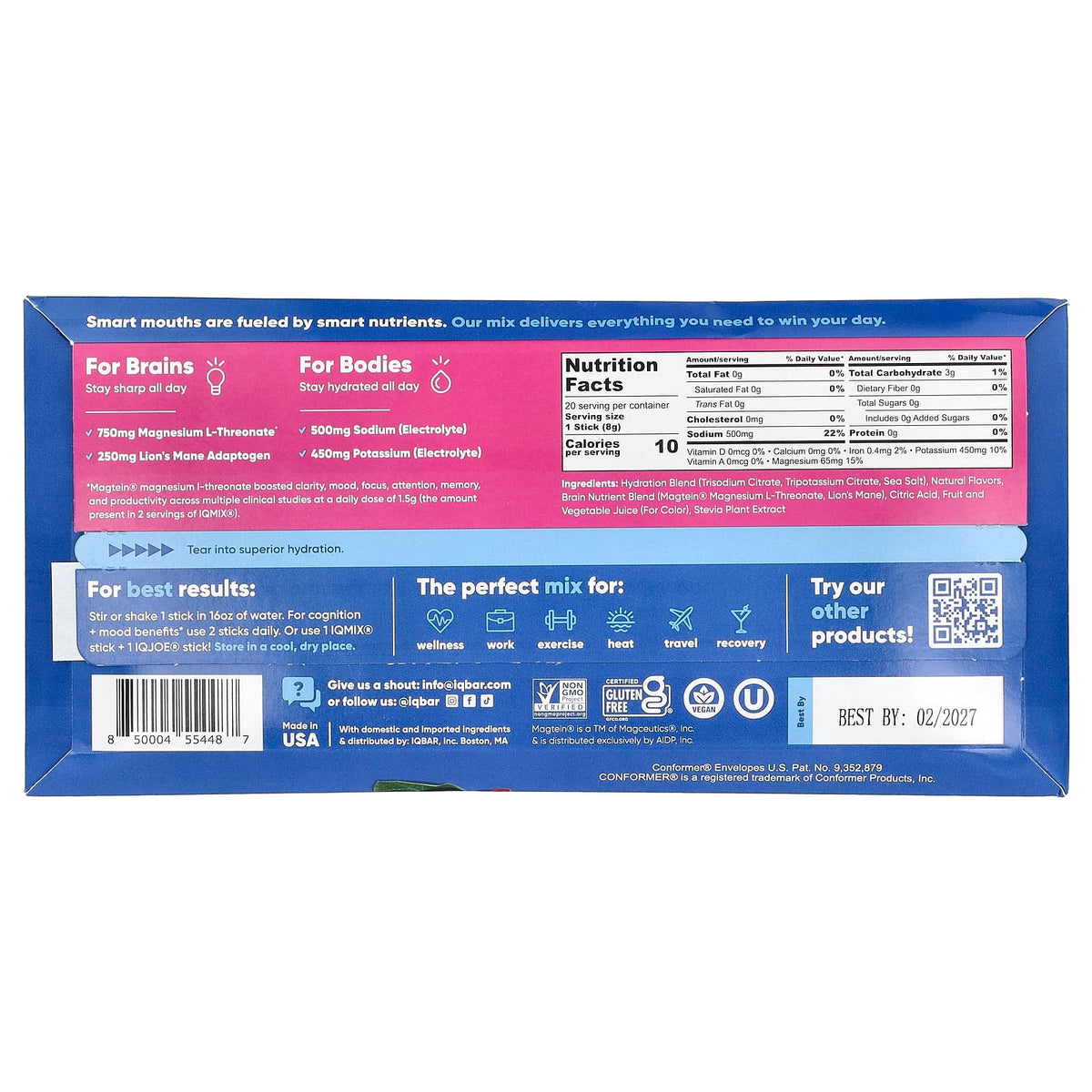 IQBAR IQMIX Hydration + Clarity + Mood Mix Blueberry Pomegranate 20 Sticks - view 2