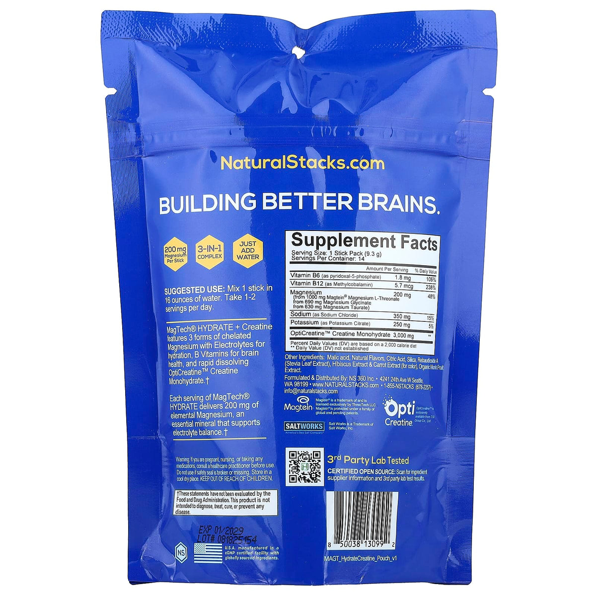 Natural Stacks MagTech Hydrate, Watermelon Lime, 14 Stick Packs - view 2