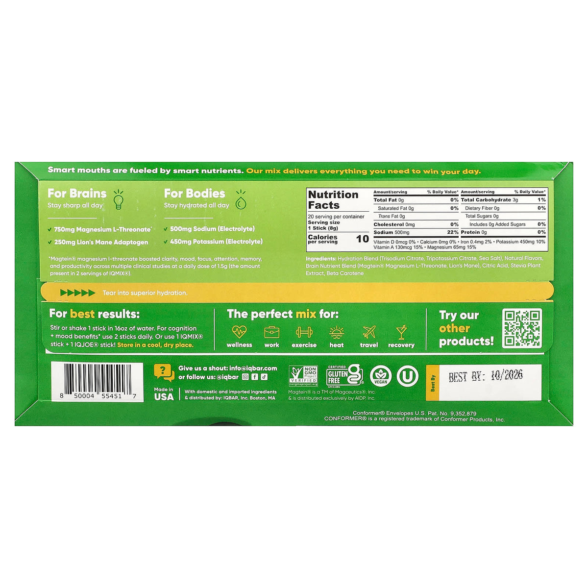 IQBAR IQMIX Hydration + Clarity + Mood Mix Lemon Lime 20 Sticks - view 2