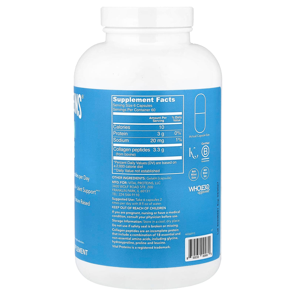 Vital Proteins Collagen Peptides, 360 Capsules (550 mg per Capsule) - view 2