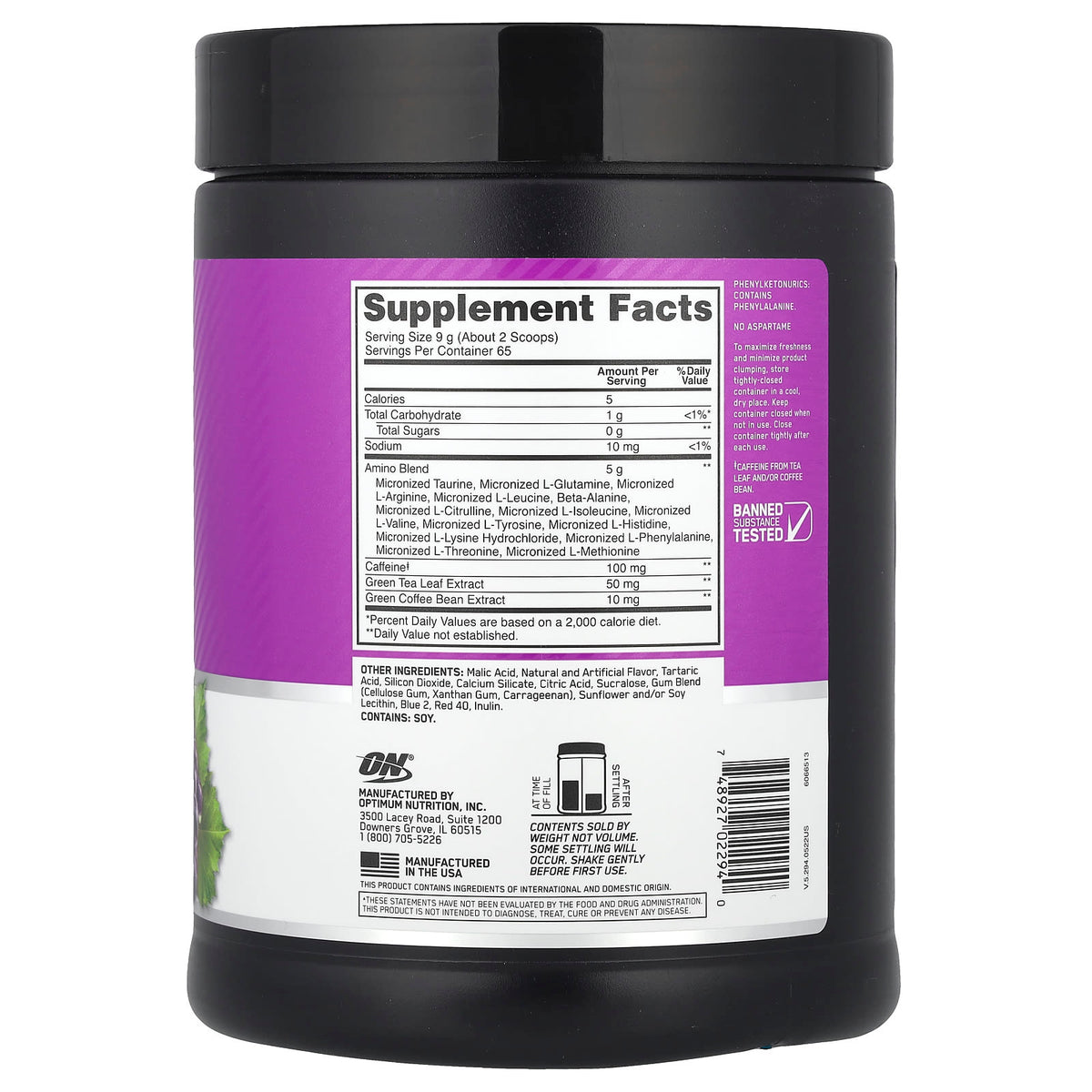 Optimum Nutrition Essential Amin.O. Energy, Concord Grape, 585 g (1.29 lb) - view 2