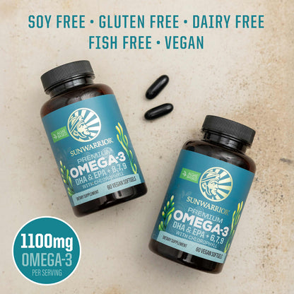 Sunwarrior Premium Omega-3 DHA/EPA + 6, 7, 9 with Chlorophyll, 60 Vegan Softgels - view 5