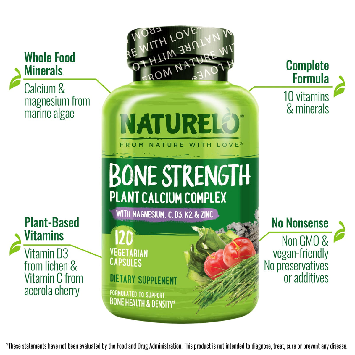 Naturelo Bone Strength Plant Calcium Complex, 120 Vegetarian Capsules - view 4