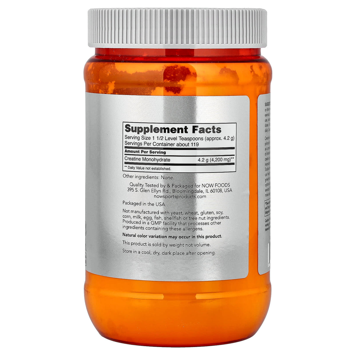 NOW Foods Sports Micronized Creatine Monohydrate, 500 g (1.1 lb) - view 2