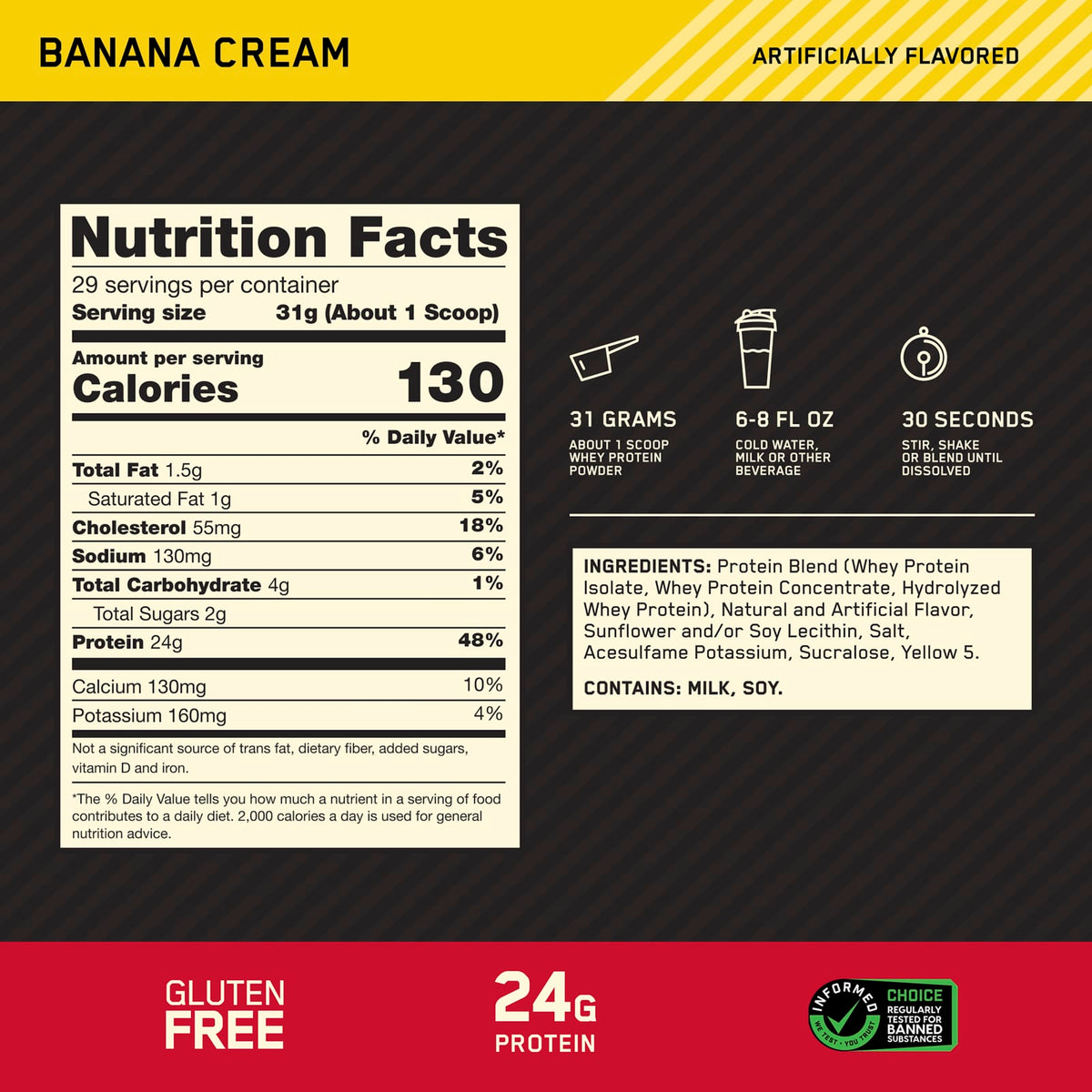 Optimum Nutrition Gold Standard 100% Whey Protein Banana Cream 907 g (2 lb) - view 3