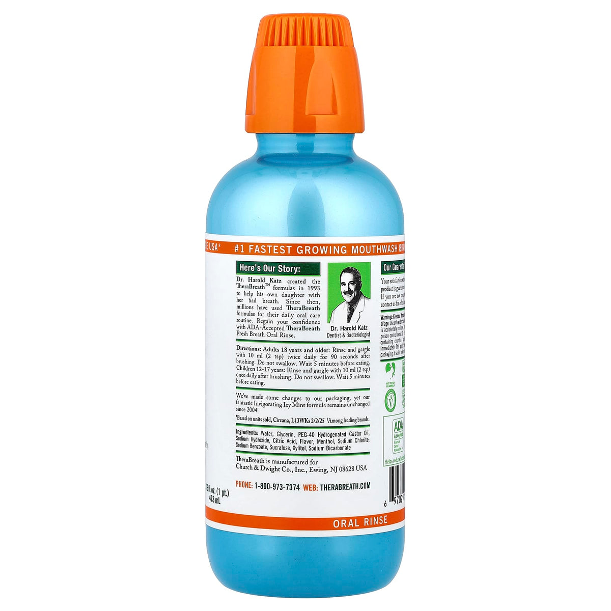 TheraBreath Fresh Breath Oral Rinse, Invigorating Icy Mint, 473 ml (16 fl oz) — alternate product view
