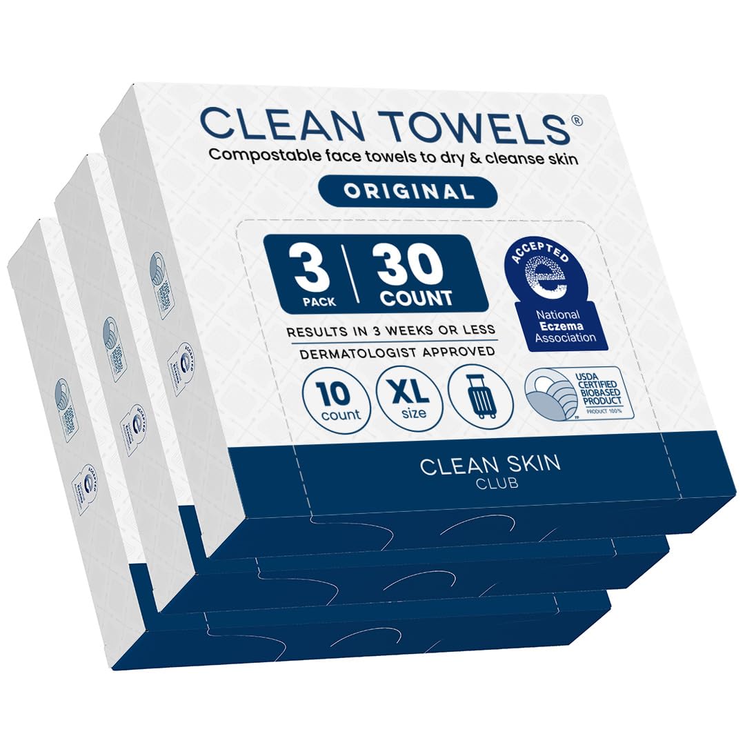 Clean Skin Club Clean Towels XL Disposable Face Towels, 30 Count (3 Packs)