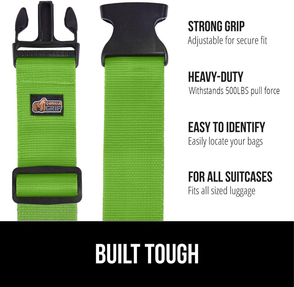 Gorilla Grip Heavy Duty Luggage Straps, Green, Pack of 2 — product view