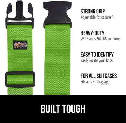 Gorilla Grip Heavy Duty Luggage Straps, 2 Pack, Green