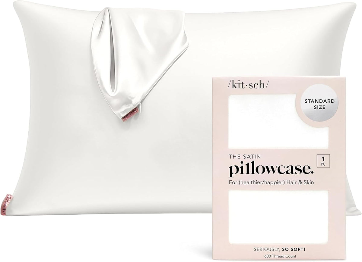 Kitsch Satin Pillowcase with Zipper - Standard Size, Ivory — product view
