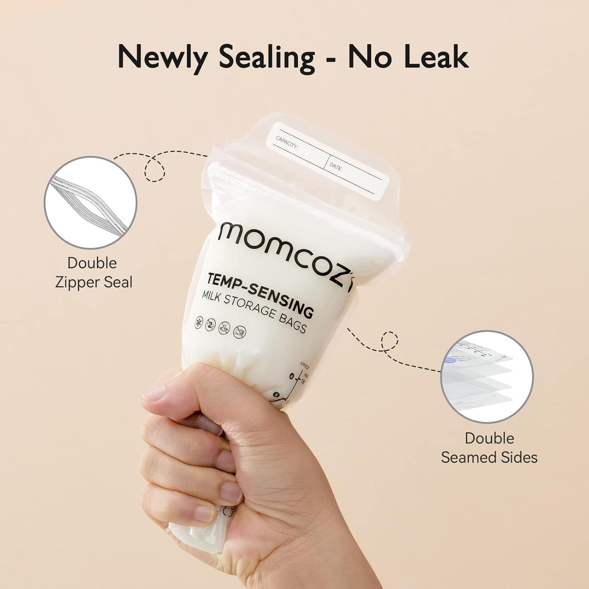 Momcozy Breastmilk Storage Bags, 200 Pack, 6 oz, Temperature Sensing - view 3