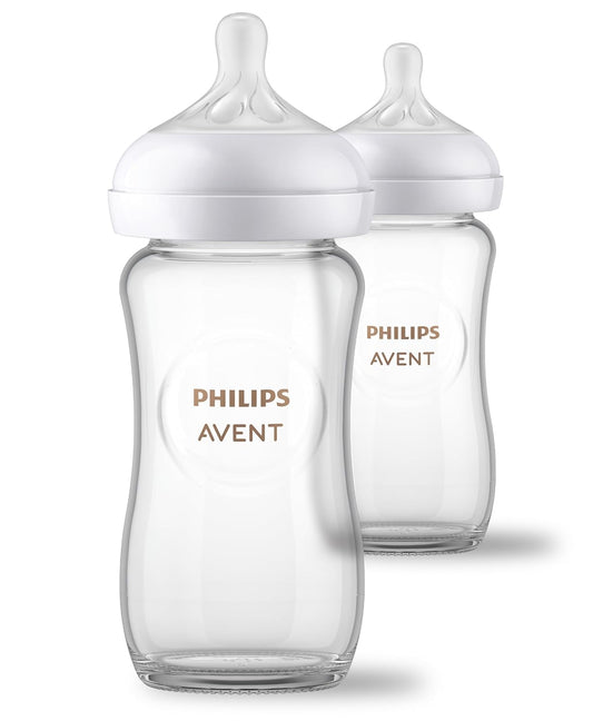 Philips Avent Natural Glass Baby Bottles, Medium Flow, 8 oz (240 ml), Pack of 2