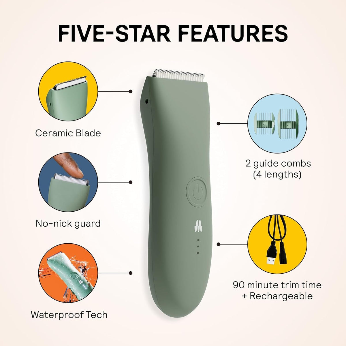 Meridian The Trimmer Original Body Hair Trimmer, Sage - view 3