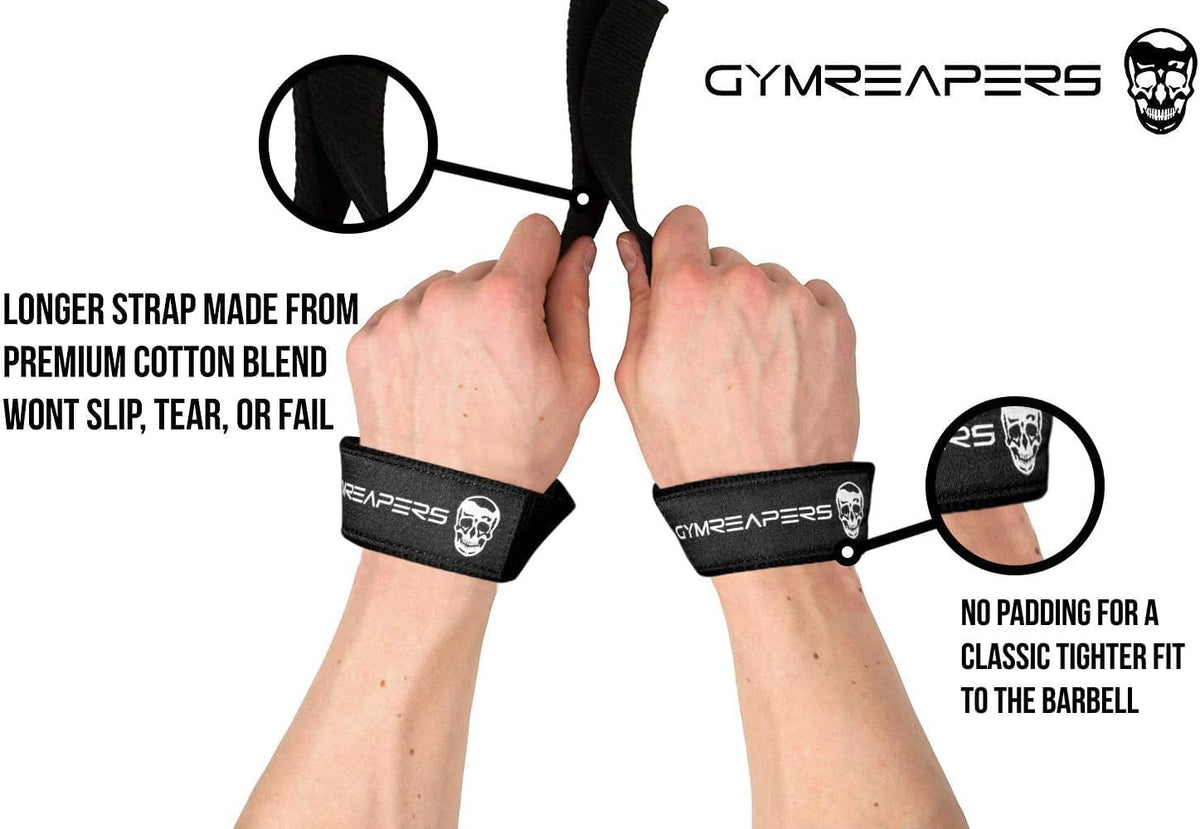 Gymreapers Lifting Wrist Straps, Padded Neoprene, 18 Inch Cotton, Black - view 2
