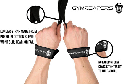 Gymreapers Lifting Wrist Straps, Padded Neoprene, 18 Inch Cotton, Black - view 2