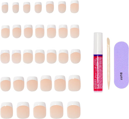 Kiss Core French Tip Press On Nails If You Dare, Short Squoval, 32 Count - view 4