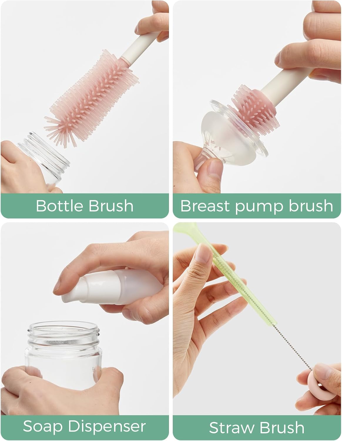 Momcozy 7-in-1 Baby Bottle Brush Set with Drying Rack, Pink - view 3
