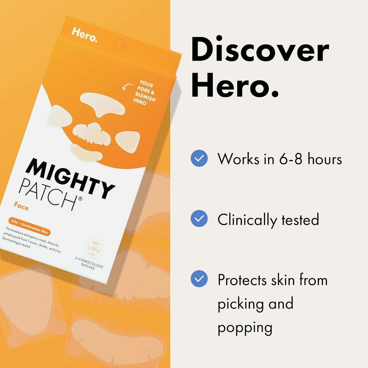 Hero Mighty Patch Face XL Hydrocolloid Patches, 5 Count - view 5