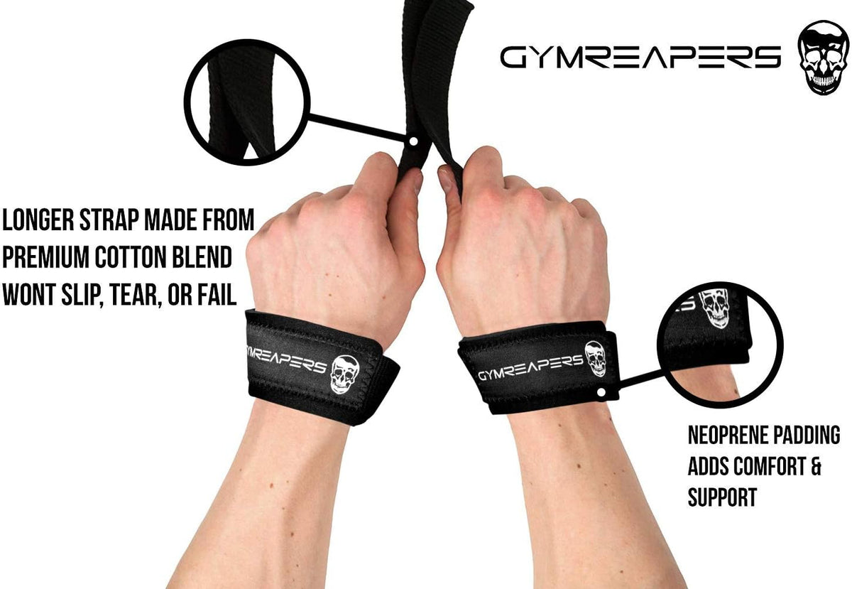 Gymreapers Padded Lifting Wrist Straps, Neoprene and 18 Inch Cotton, Black — alternate product view
