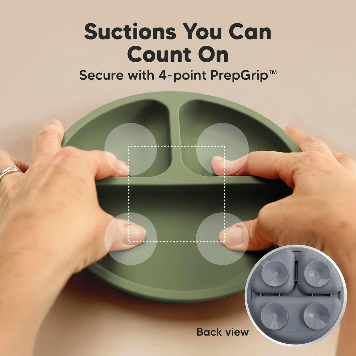 KeaBabies Silicone Suction Plates with Lids, 3 Pack, Slate - view 3
