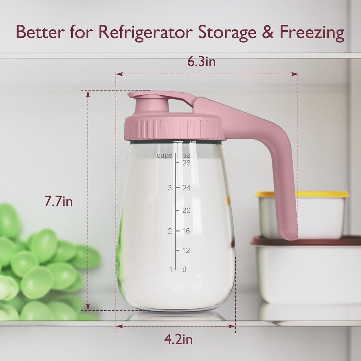 Momcozy Glass Breast Milk Pitcher, Wide Mouth, 32 oz (960 ml), Pink - view 4